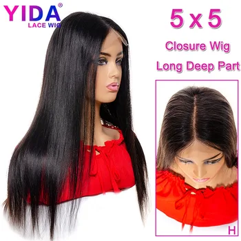 

5X5 Lace Closure Wig Middle Part Brazilian Straight Lace Front Human Hair Wigs For Black Women Pre Plucked Remy Closure Wig