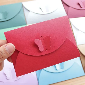 

10PCS/LOT Colored Butterfly Buckle Kraft Paper Envelopes Simple Love Retro Buckle Decorative Envelope Small Paper Envelope