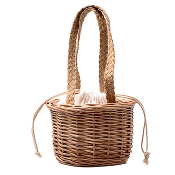 

New Design Straw Bucket Shape Women Handbag Shoulder Bag Crossbody Bag Female Pouch Totes Chain Purse