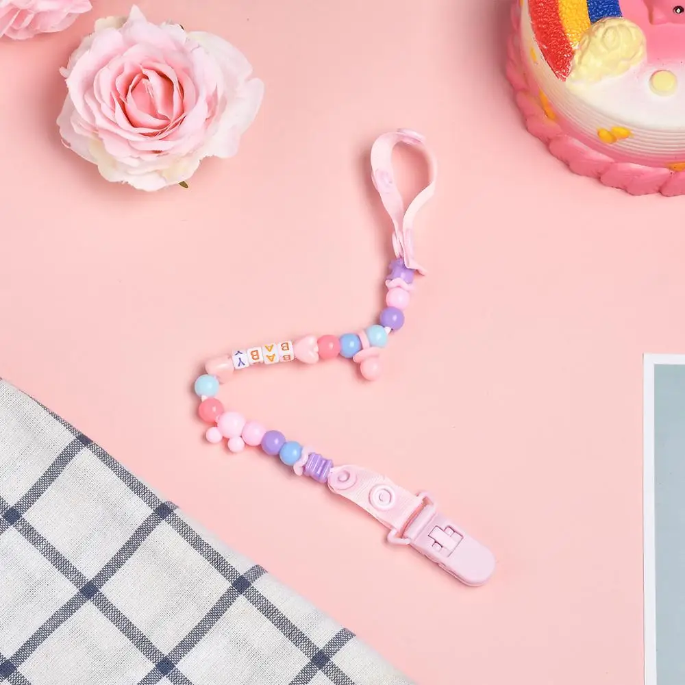 

Hand Made PINK Colorful Baby Pacifier Clip Pacifier Chain Beads Dummy Clip Baby Soother Nipple Holder For Baby Kids Chupeteros