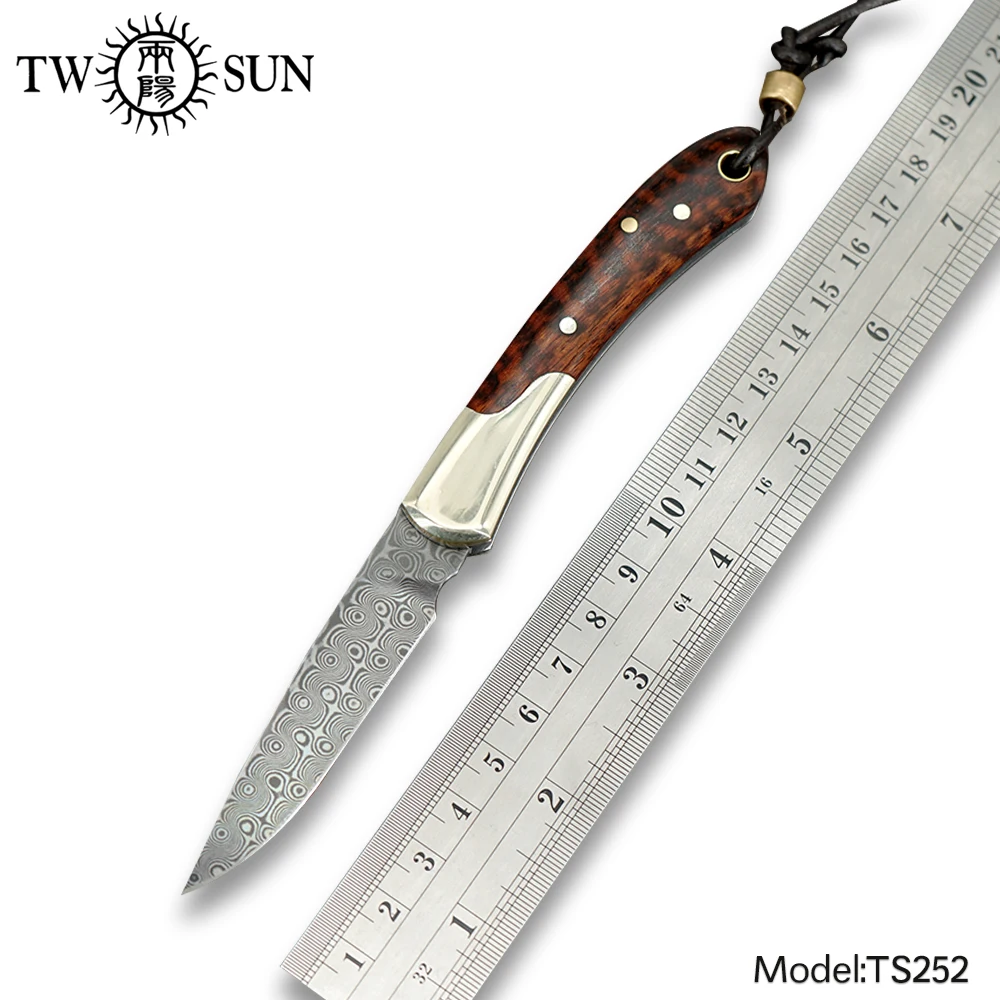 TWOSUN KNIVES Damascus blade SLIP JOINT Knife folding Pocket camping hunting knives outdoor tool EDC Snakewood TS252 | Инструменты