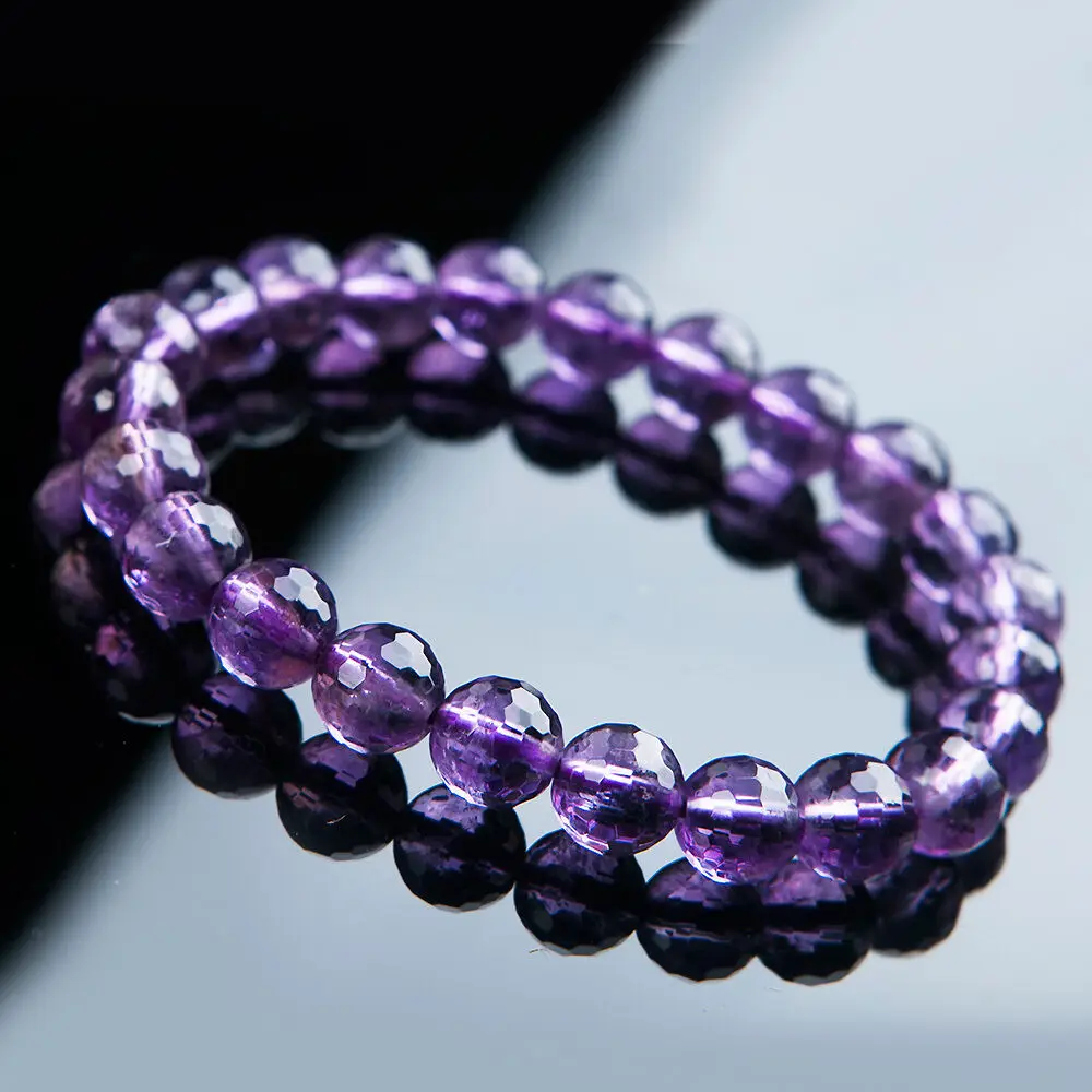 

8mm Top Quality Natural Amethyst Quartz Purple Crystal Faceted Beads Bracelet Women Men Fashion Gift Healing Stone AAAAA