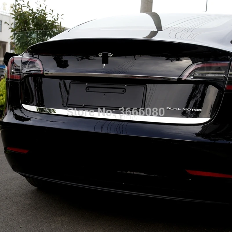 Для Tesla модель 3 Нержавеющая Нижняя отделка багажного отделения задняя крышка двери литье отделка протекто стикер 2 шт