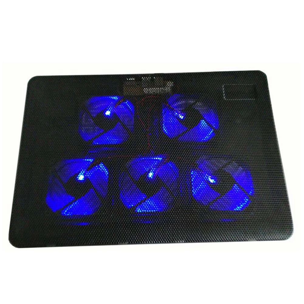 USB Portable Cooling Pads Blue LED 5 Super Cool Fans Game Notebook Cooler Pad DQ-Drop