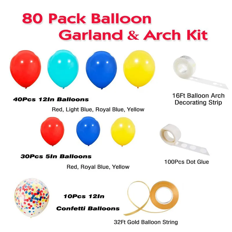 80 шт. красные, синие, желтые воздушные шары для дня рождения, украшения для детей, взрослых, воздушные шары, арка, гирлянда, детский душ, товары для свадебной вечеринки
