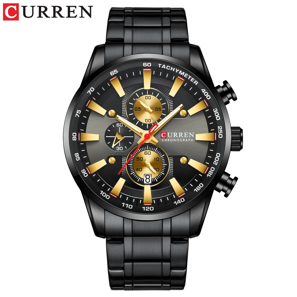 CURREN дизайн продвинутые простые мужские часы, модные спортивные стальные часы, водонепроницаемые мужские часы с тремя циферблатами с календарем - Цвет: black
