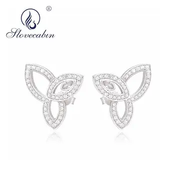 

Slovecabin 925 Sterling Silver Fasteners Three Leafs Stud Earring Fashion Jewelry Accesorios Mujer CZ Crystal Big Flower Earring