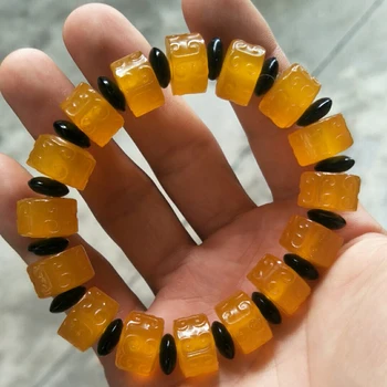 

Natural Yellow Agate Bucket bead Bracelet Jewellery Lucky Exorcise evil spirits Auspicious Amulet Fine Jade Jewelry Bracelet