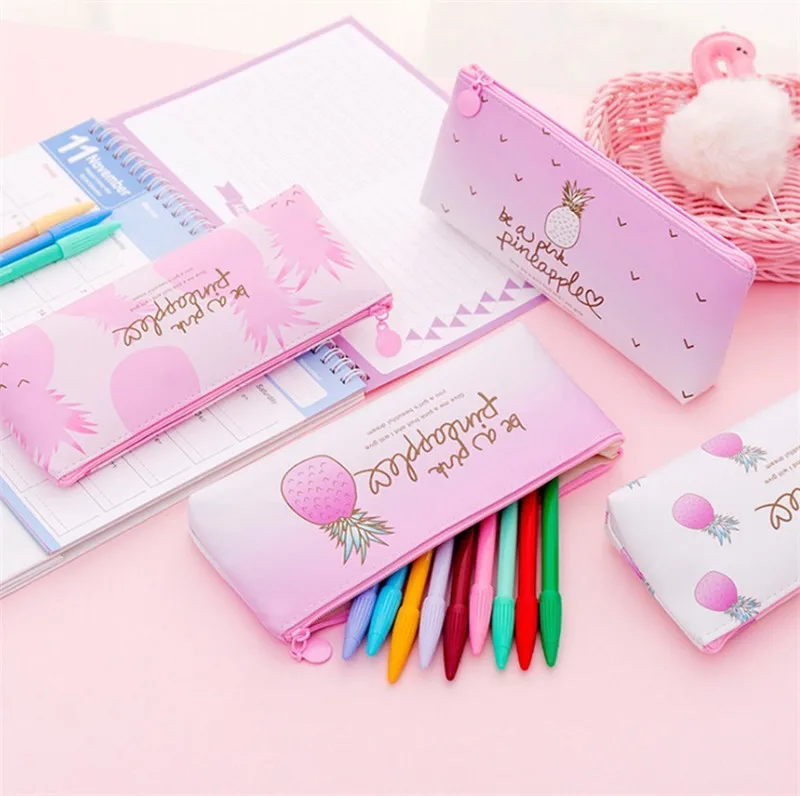 1 шт Kawaii Pu пенал Чехол ананас подарок Estuches школьная Пенал сумка карандаш школьные