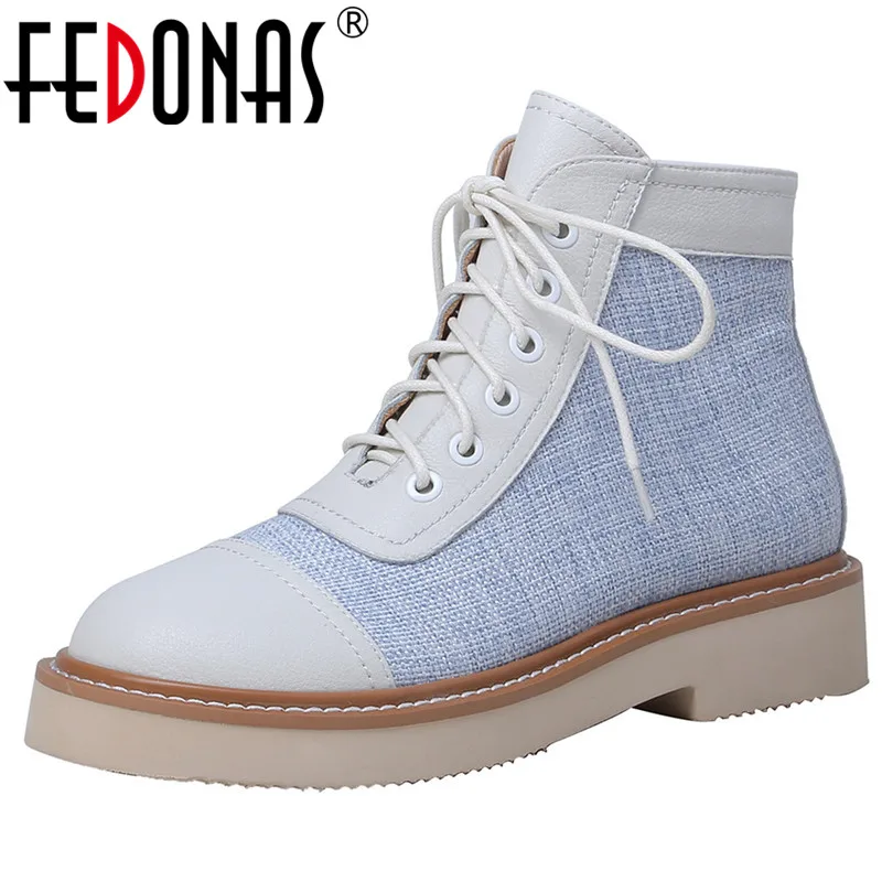 

FEDONAS Patchwork Genuine Leather Cloth Women Ankle Boots Winter Warm Chelsea Short Boots Square Heels Party Dancing Shoes Woman