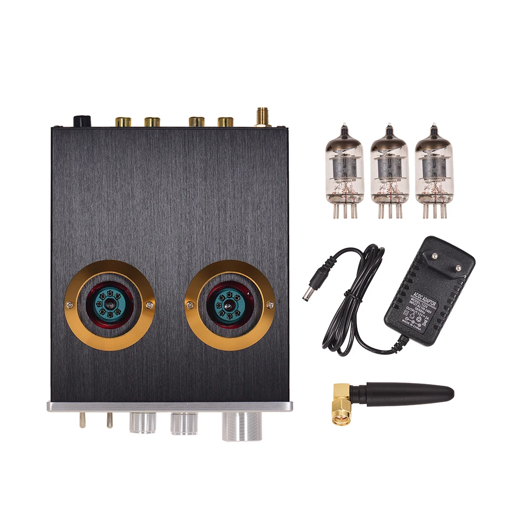 Mini HiFi Digital Audio Preamplifier Stereo Preamp with Dual 6J2 Vacuum Tubes BT AUX Inputs Treble Bass Controls