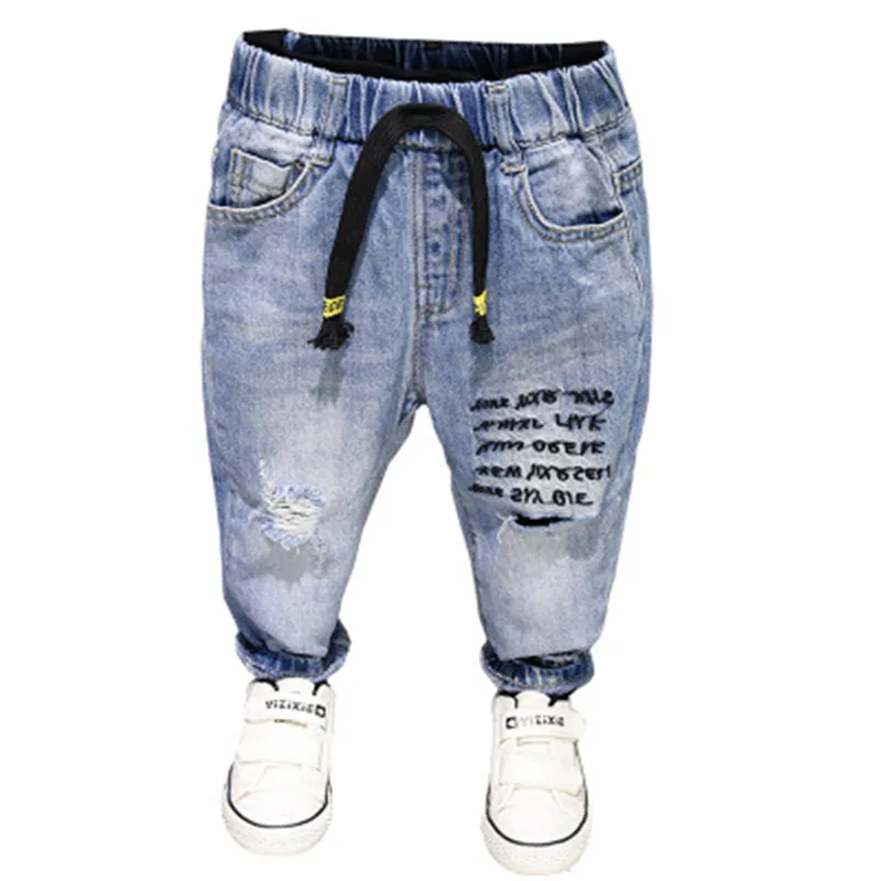Брендовые джинсы для маленьких мальчиков; джинсы высокого качества для маленьких мальчиков; детские брюки; модные джинсы с дырками для детей; повседневная одежда