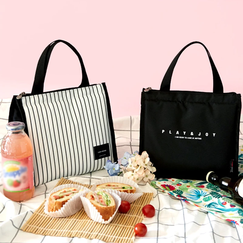 

MoneRffi Black Thermal Family Lunch Bag Picnic School Cold Insulation Bento Pouch Travel Food Fruit Organizer Tote Accessories