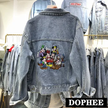

Cartoon Mickey Embroidery Short Denim Coat Women Spring 2020 INS Loose Cowboy Coat Students Casual Jeans Jackets