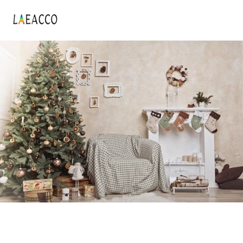 

Laeacco Christmas Tree Sofa Fireplace Socks Wood Room Interior Photography Backdrops Photographic Backgrounds For Photo Studio