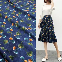 Половина метра темно-синий низ с принтом листьев гинкго хлопок вельвет ткань для платья Брюки Осень Зима Одежда Материал T924