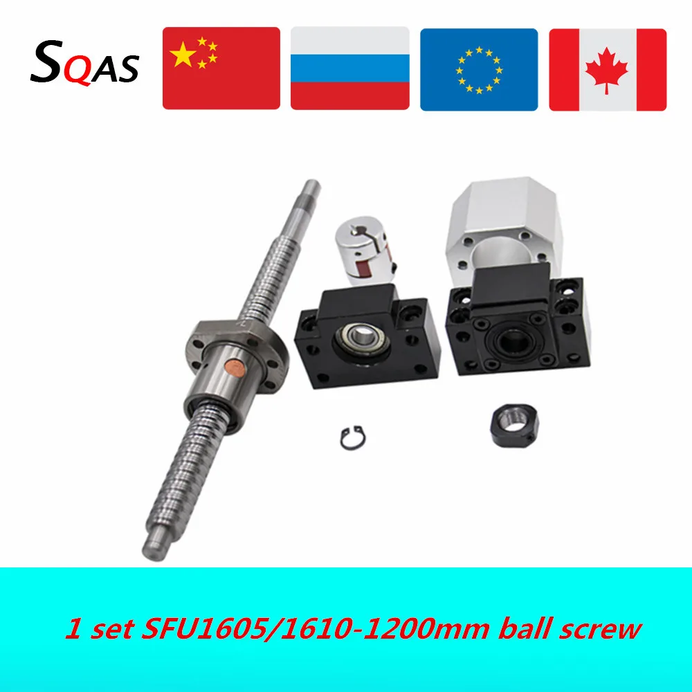 Kit de Parafusos Esféricos Sfu1605 1200 mm Aparado com Bk12 Bf12 Mais Porca Única Mais Carcaça de Porca Mais Acoplamento para Peças Cnc Estoque na ue