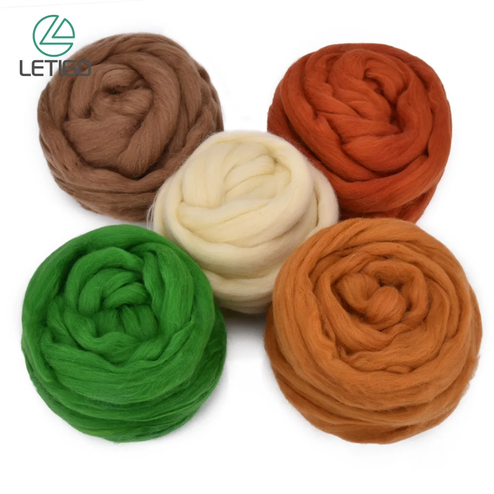 

5 Colors Felting Wool Fiber Needle Felting Natural Collection For Animal Projects Felting Wool for DIY Craft Needlework 100g