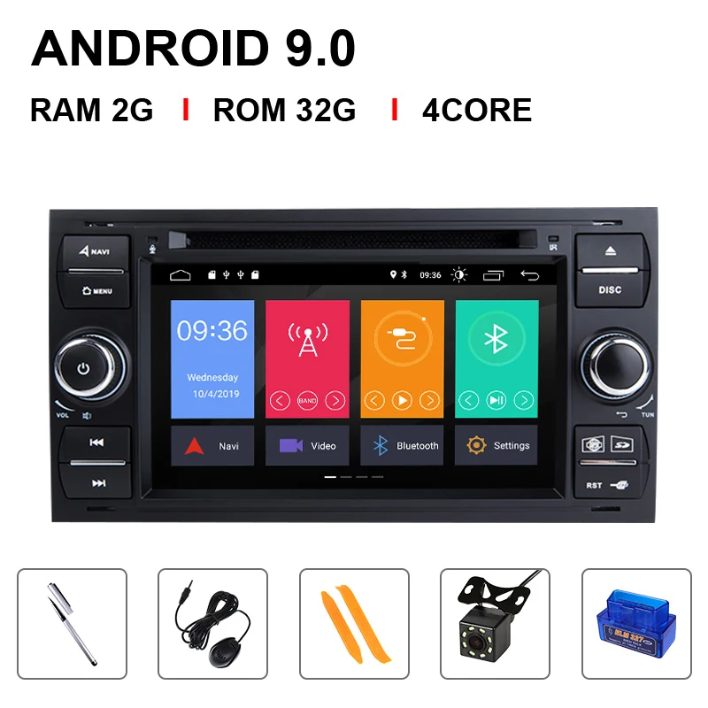 4GB64G ips DSP 2 din Android 9 автомобильный Радио мультимедиа для Ford Focus 2 3 mk2 Mondeo 4 Kuga Fiesta Transit подключения S-MAXC-MAX8 ядро - Цвет: 4 Core 32ROM OBD Cam