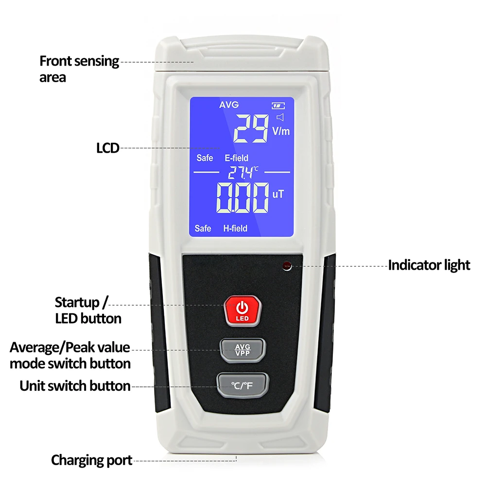 DZYTEK Electromagnetic Field Radiation Detector Tester Emf Meter Rechargeable Handheld Counter Emission Dosimeter Computer