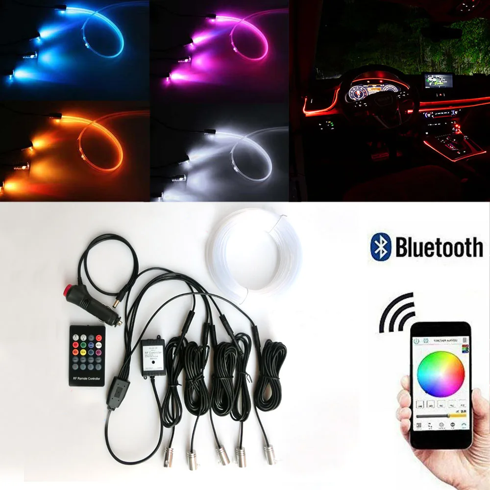 

App Smart Phone Control Multi-color RGB LED Car Interior Dash Board Door DIY Atmosphere Lights with 6M Neon Strip Lights