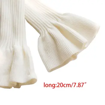 

Women Girls Ribbed Knit Horn Cuff Pleated Flared Detahable Sweater Fake Sleeve