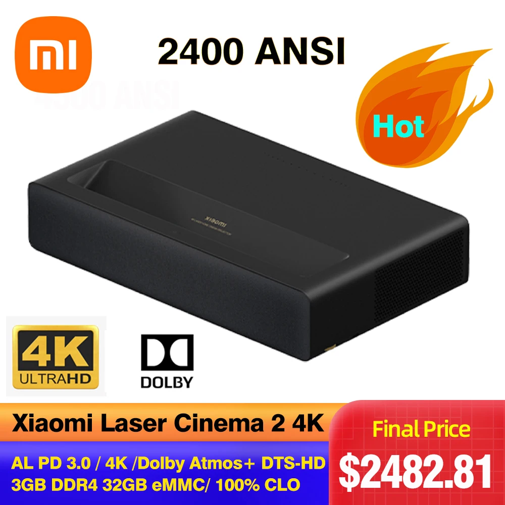 Оригинальный Xiaomi Mi 4K Cinema 2 лазерный проектор 2400ANSI люмен Домашний кинотеатр HDR10 MEMC