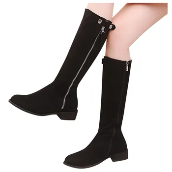 

Knee High Boots Platform 2121 Flock Women Elegant Side Zip Comfortable Shoes Woman Boots Knee High Middle Tube Booties