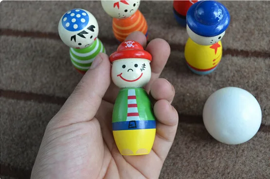 Деревянные детские игры с мячом, обучающая игрушка, мультяшный животный узор, дерево, маленькие Пираты, боулинг
