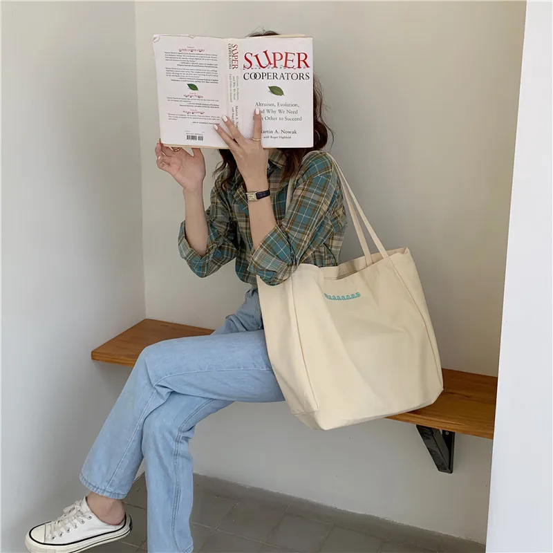Women Beach Letters Handbags Shopper Bags Large Capacity Canvas Shoulder Bag Cotton Shopping Bag