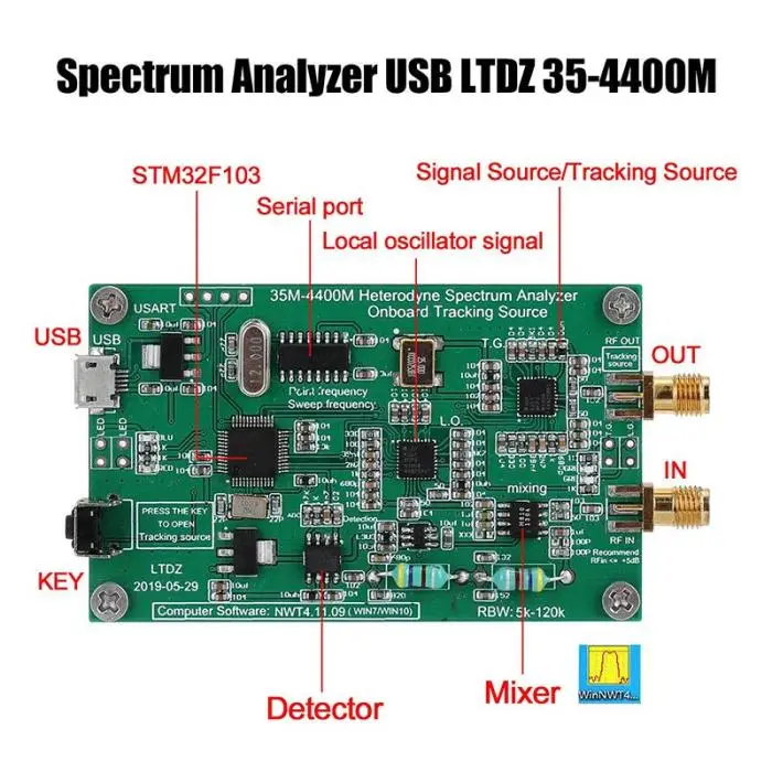Анализатор спектра USB 35-4400 м источник спектра радиочастотный анализатор с модулем источника отслеживания PLD