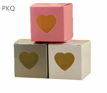 

50Pcs 5x5x5cm Small Candy Box with window Pink Paper Packaging Box White Kraft Gift Boxes Wedding Favor Box