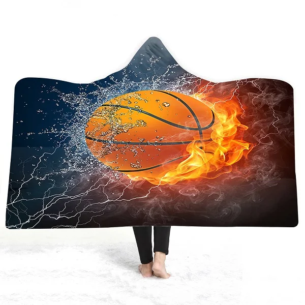 Basketball-Color Вода и огонь принт баскетбольного мяча шерпа одеяло путешествия молодежное постельное белье теплое толстое Флисовое одеяло для дома носимое плюшевое одеяло с капюшоном - Цвет: Basketball-Color