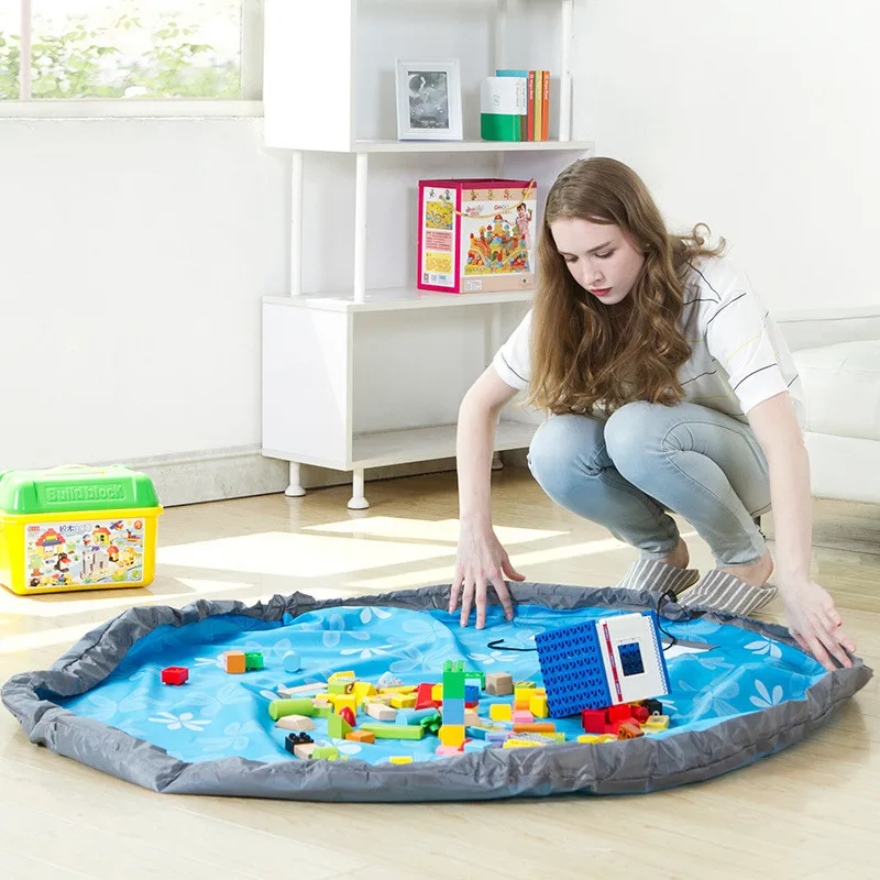 New Portable Baby Play Mat Toy Storage Bag Kids Playing Floor Blanket Mat Travel Picnic Mat Toy Organizer Drawstring Storage Bag