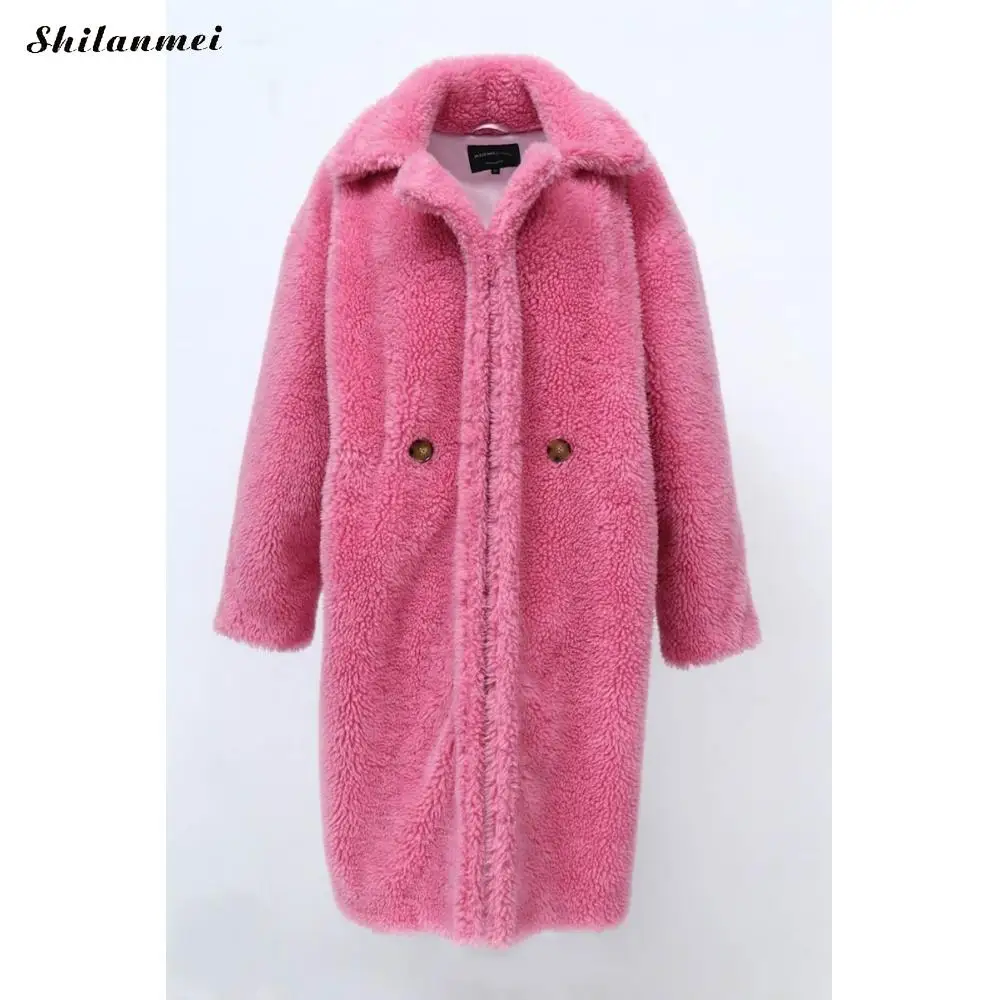 Длинное пальто из искусственного меха с леопардовым принтом, большие размеры, Длинная женская флисовая куртка, модное розовое пальто-Тедди, подиумная пушистая куртка из искусственного меха для женщин