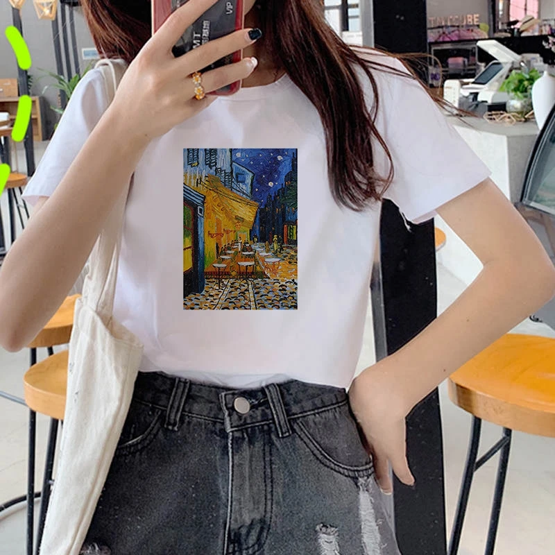 Van Gogh and his painti Printed T Shirt Women Top Tees Harajuku kawaii Short Sleeve Ulzzang T-Shirt Femme Camisetas Mujer 2020