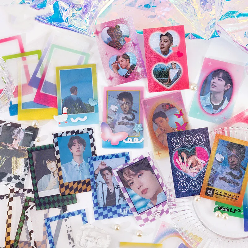 20 개/갑 Kawai 레이저 반짝이 DIY 사진 프레임 애완 동물 사랑 심장 3 인치 Photocard 프레임 사진 장식 카드 ...