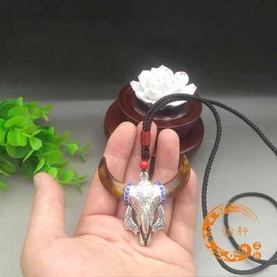 Натуральный дикий кабан зубы инкрустированные Серебряные головы тигра кулон