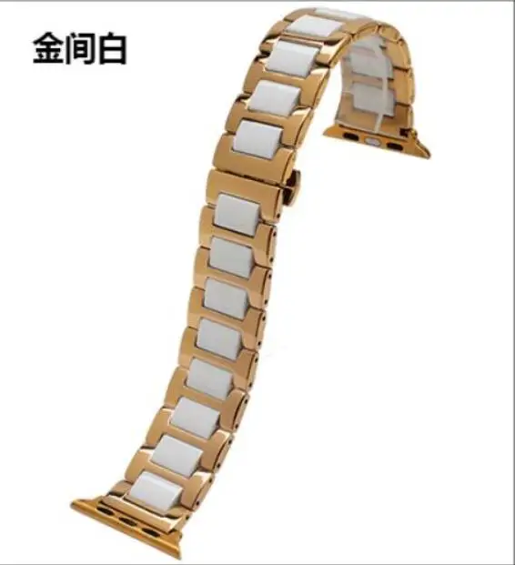 gold white Керамическая масса браслета из нержавеющей стали bukle для Apple Watch Band 38 мм 40 мм ремешок для iwatch band 42 мм 44 мм серия 5 4 3 2 1 - Цвет ремешка: gold white