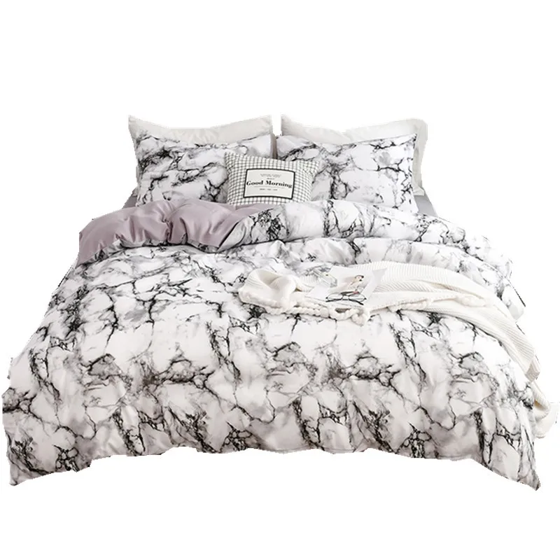 Marble Pattern Quilt Cover Pillowcase Set Pure Plain Color Home Textile Bedding Quilt Cover Bed Duvet Three Pieces Sets 2021 afbeelding