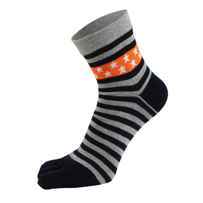 1 Pair Men Summer Cotton Toe Socks Striped Contrast Colorful Patchwork Men Five Finger Socks Free Size Basket New