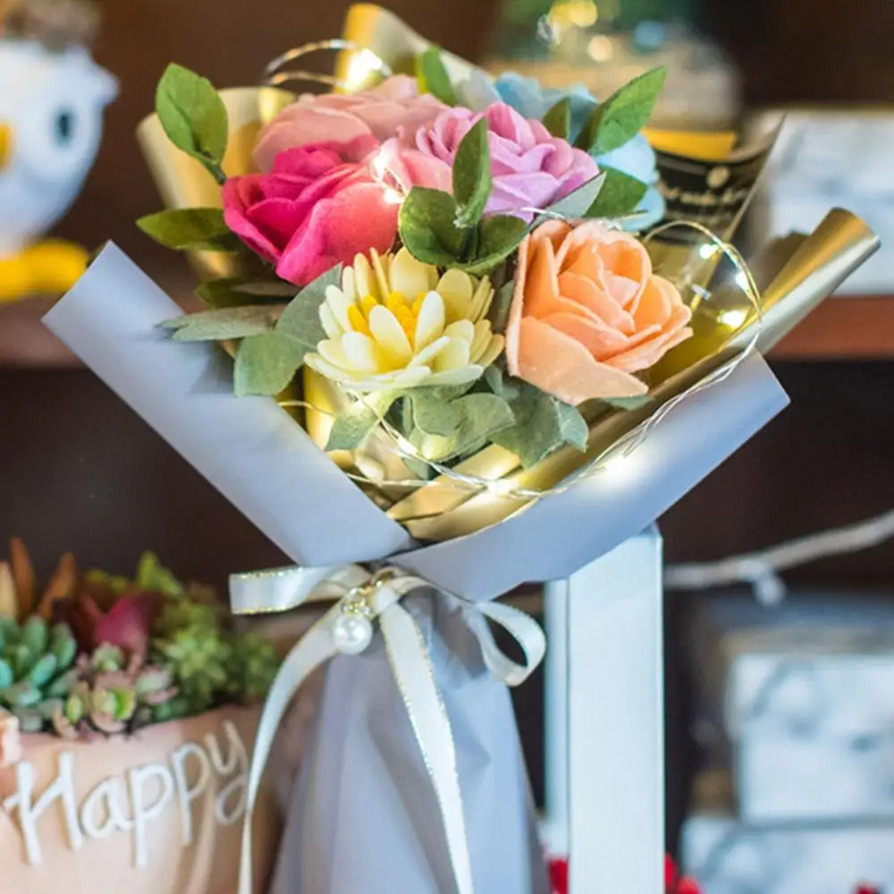 H Non-Woven Holding Flowers Handmade Felt Roses Bouquet Diy Fabric Craft Material Kit - Цвет: H