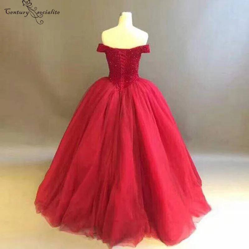 С открытыми плечами красное платье Quinceanera со стразами из бисера Puffly Юбка со шнуровкой на спине Сладкий 16 платья День рождения Бальные платья