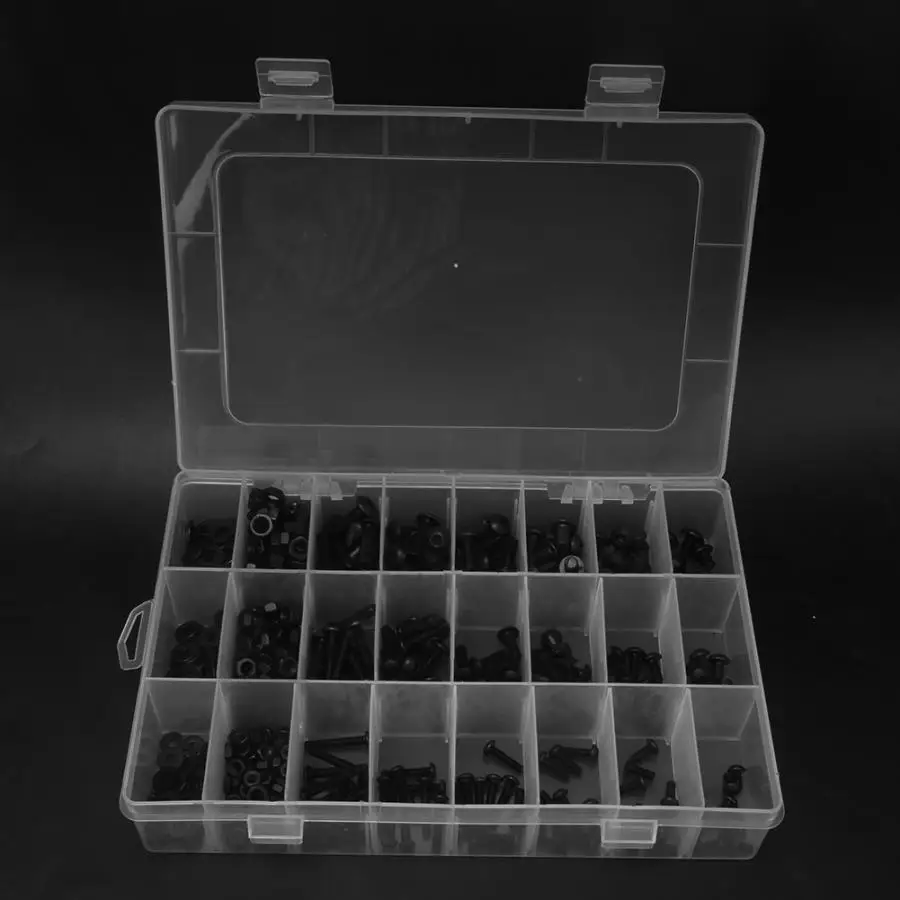 Tornillos para madera, 570 шт., шестигранный винт из черной углеродистой стали+ гайка+ болт+ плоская шайба, набор с 3 шестигранными гаечными ключами из нержавеющей стали