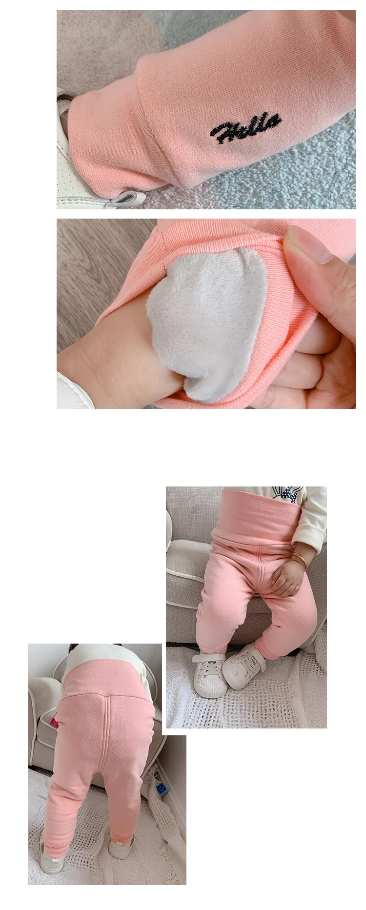 New Winter High waist Big PP Baby Full Length Pants with fur Cotton Toddler Leggings Pants Newborn Casual Trousers Loose Pants
