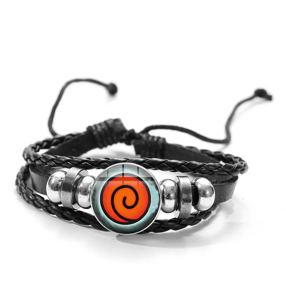 SONGDA Naruto Shippuden Anime Leather Bracelet Uchiha Sasuke Icon Glass Round Photo Handmade Beaded Bracelets Fashion Fans Gift - Окраска металла: Style 13