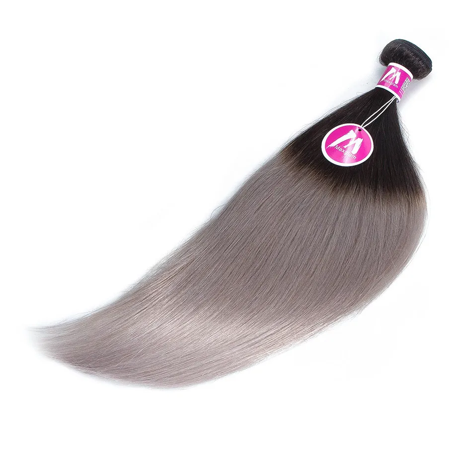 brazilian human hair extension straight bundles with frontal ombre colored T1B Grey weave 30 inch for black women 3 bundles remy