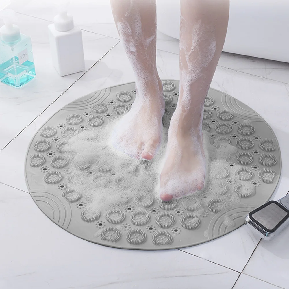 Bathroom Carpet Foot Brush Non-slip PVC Bath Mat Suction cup Shower Bath Mat Floor Drainage Round Bathroom Mat Massage Pad 1