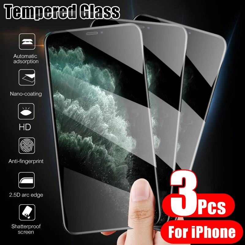 3 шт полное покрытие закаленное стекло для IPhone 11 Pro X XR XS Max Защита экрана 8 7 6 6s Plus
