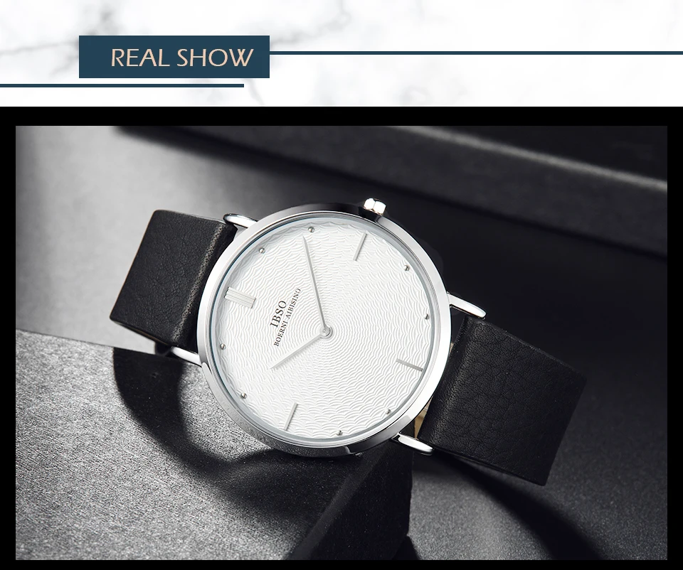 IBSO, Брендовые мужские кварцевые часы-браслет, набор, 7 мм, ультра-тонкий циферблат, кварцевые наручные часы, бизнес, натуральная кожа, ремешок, часы, подарочный набор